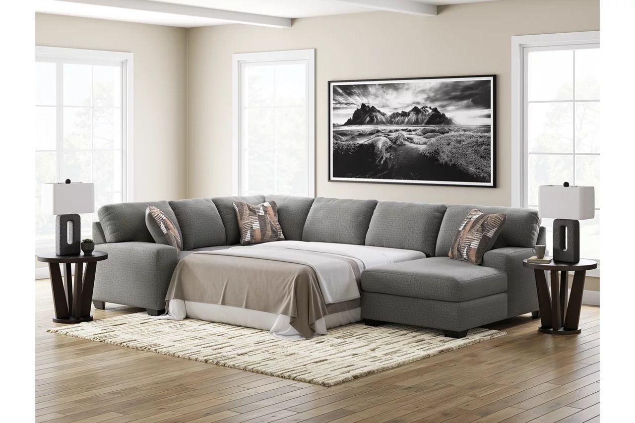 Newellen 3-Piece RAF Sleeper Sectional With Chaise In Greystone NC48405S6