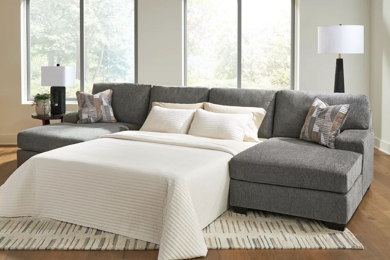 Newellen 3-Piece Sleeper Sectional With Double Chaise In Greystone NC48405S7