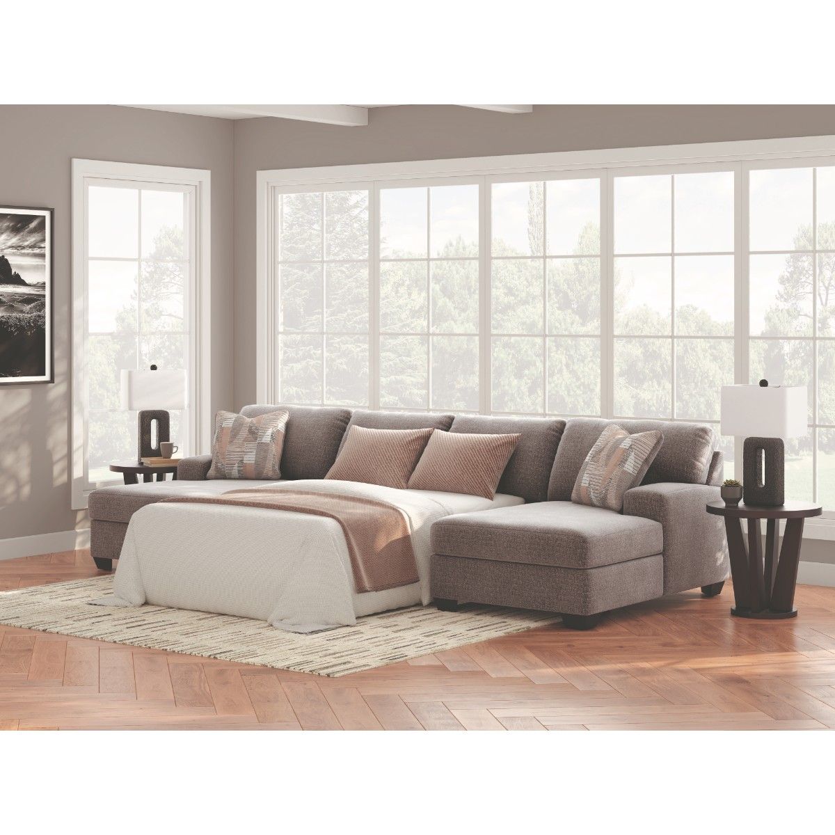 Newellen 3-Piece Sleeper Sectional With Double Chaise In Greystone NC48405S7