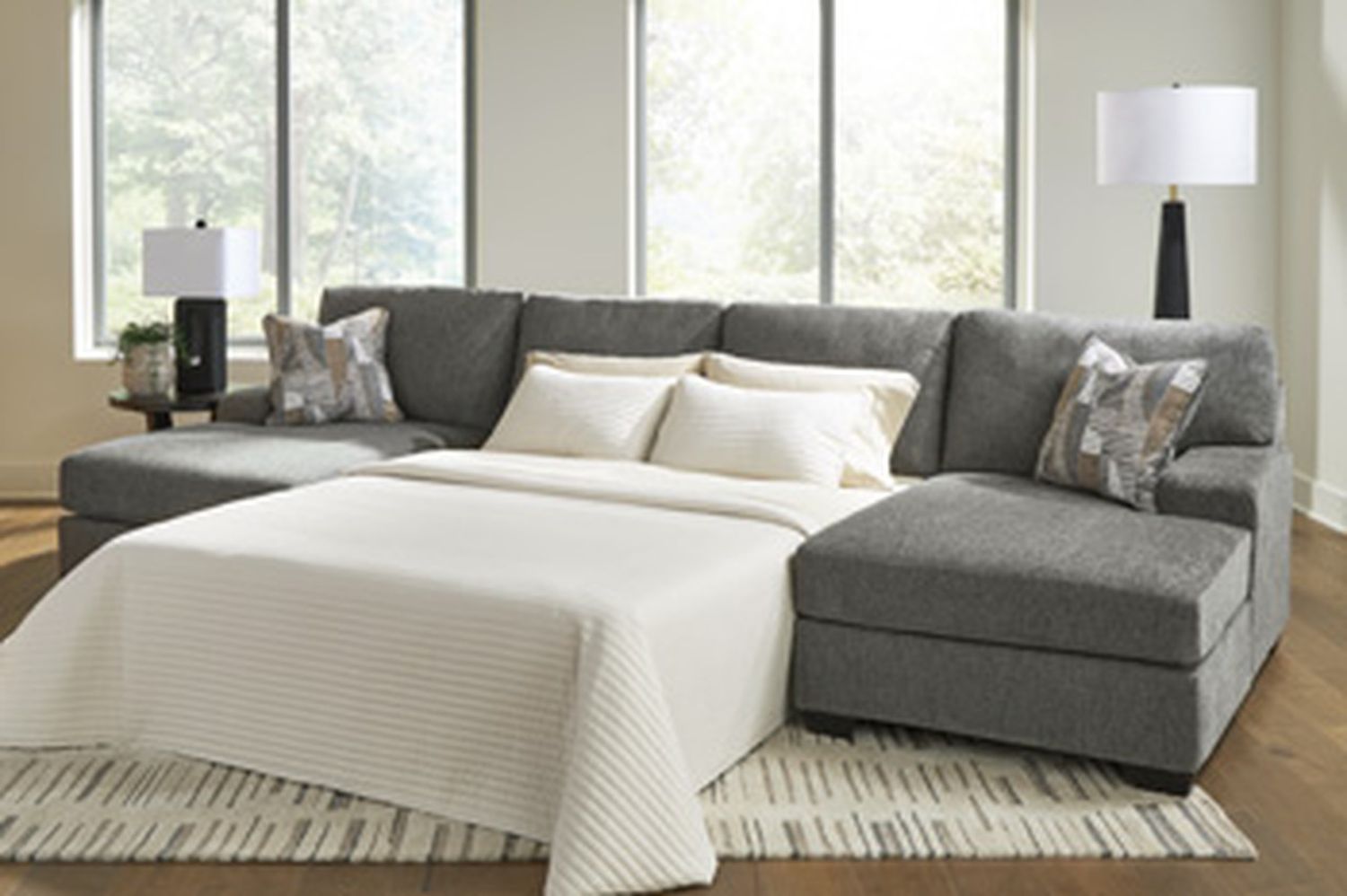 Newellen 3-Piece Sleeper Sectional With Double Chaise In Greystone NC48405S7