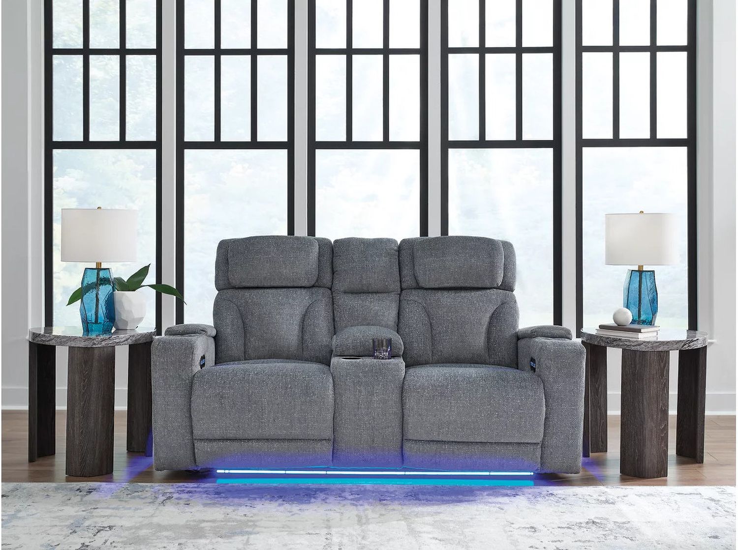 RiverTest Power Reclining Loveseat with Console In Steel NC4980218