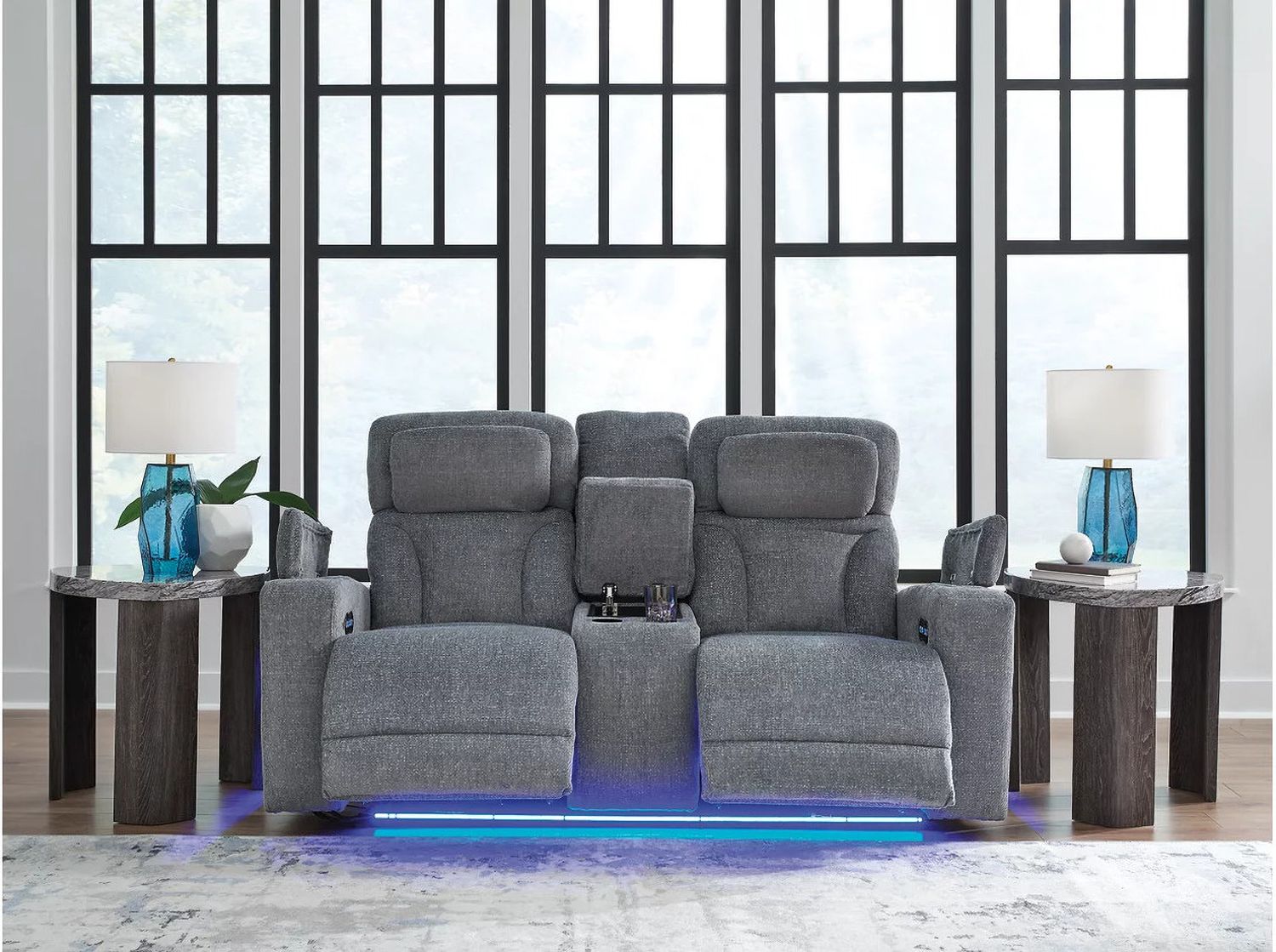 RiverTest Power Reclining Loveseat with Console In Steel NC4980218