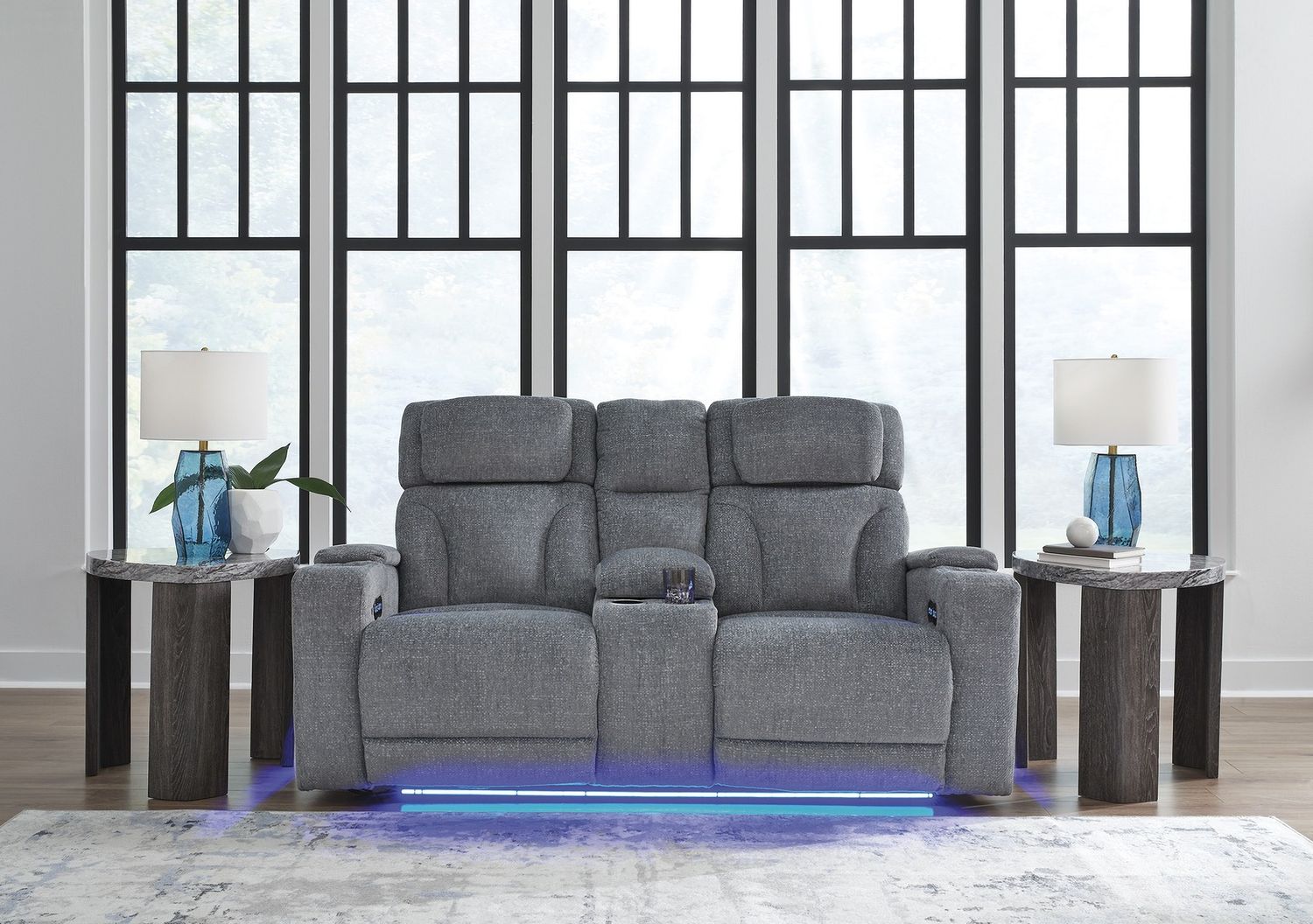 RiverTest Power Reclining Loveseat with Console In Steel NC4980218