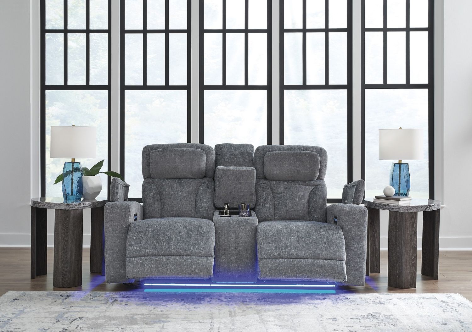 RiverTest Power Reclining Loveseat with Console In Steel NC4980218