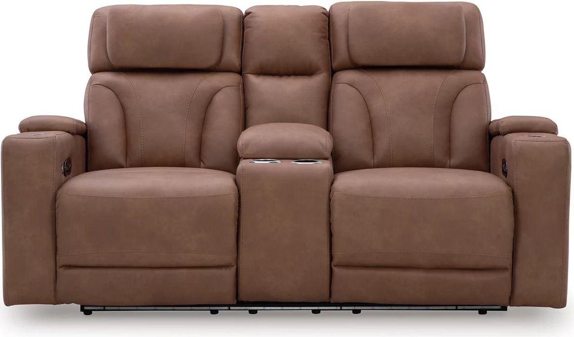 Wonder Waves Power Reclining Loveseat with Console In Caramel NC5010118