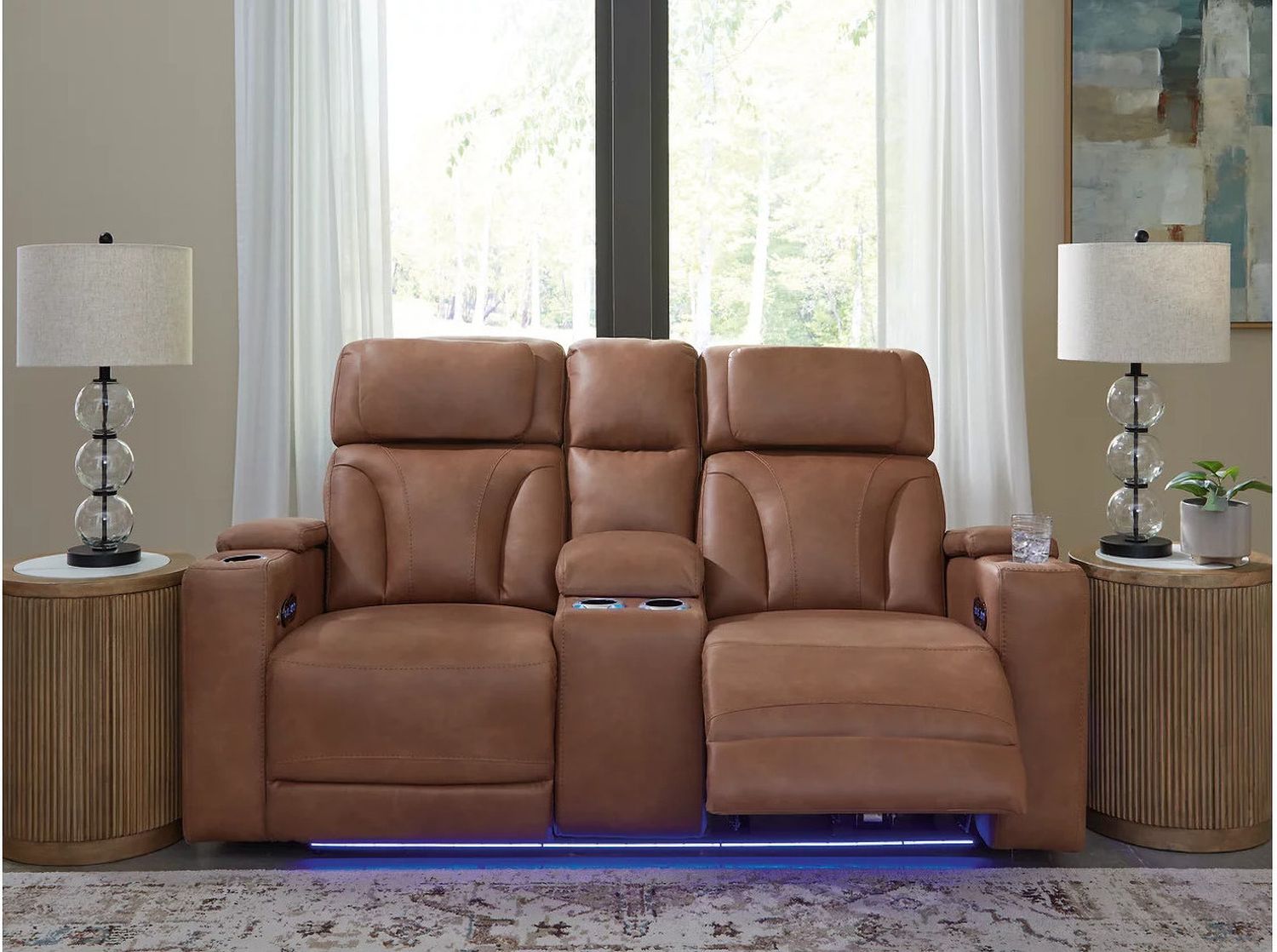 Wonder Waves Power Reclining Loveseat with Console In Caramel NC5010118