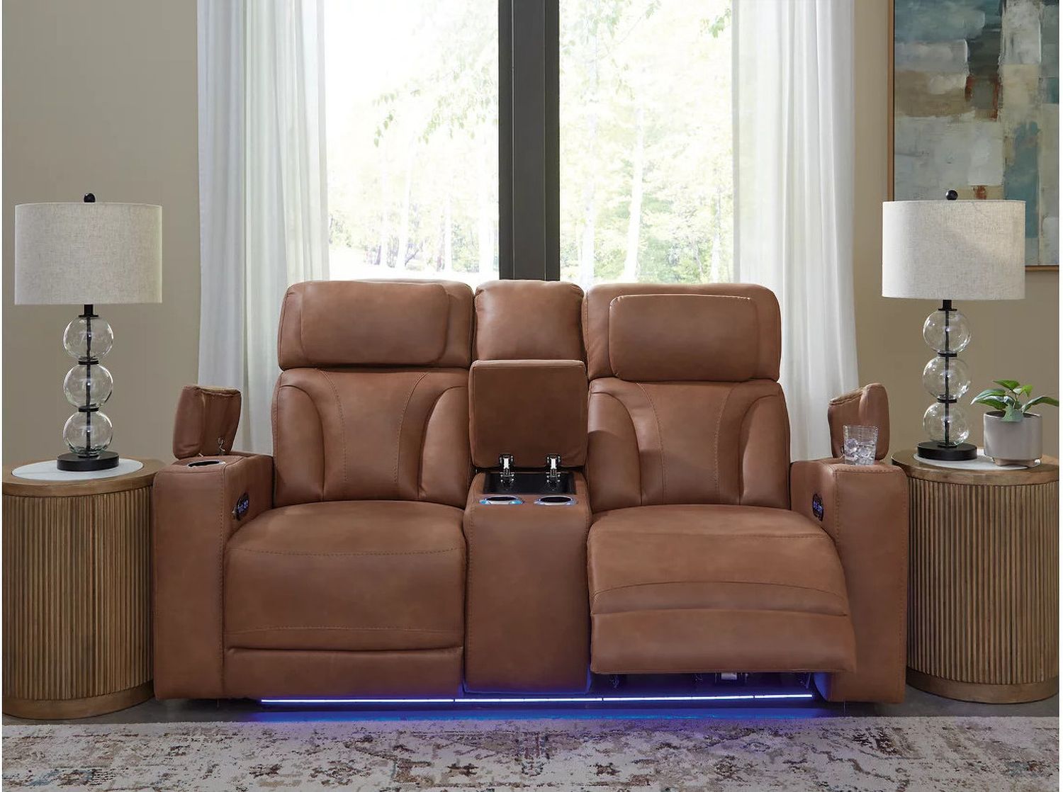 Wonder Waves Power Reclining Loveseat with Console In Caramel NC5010118