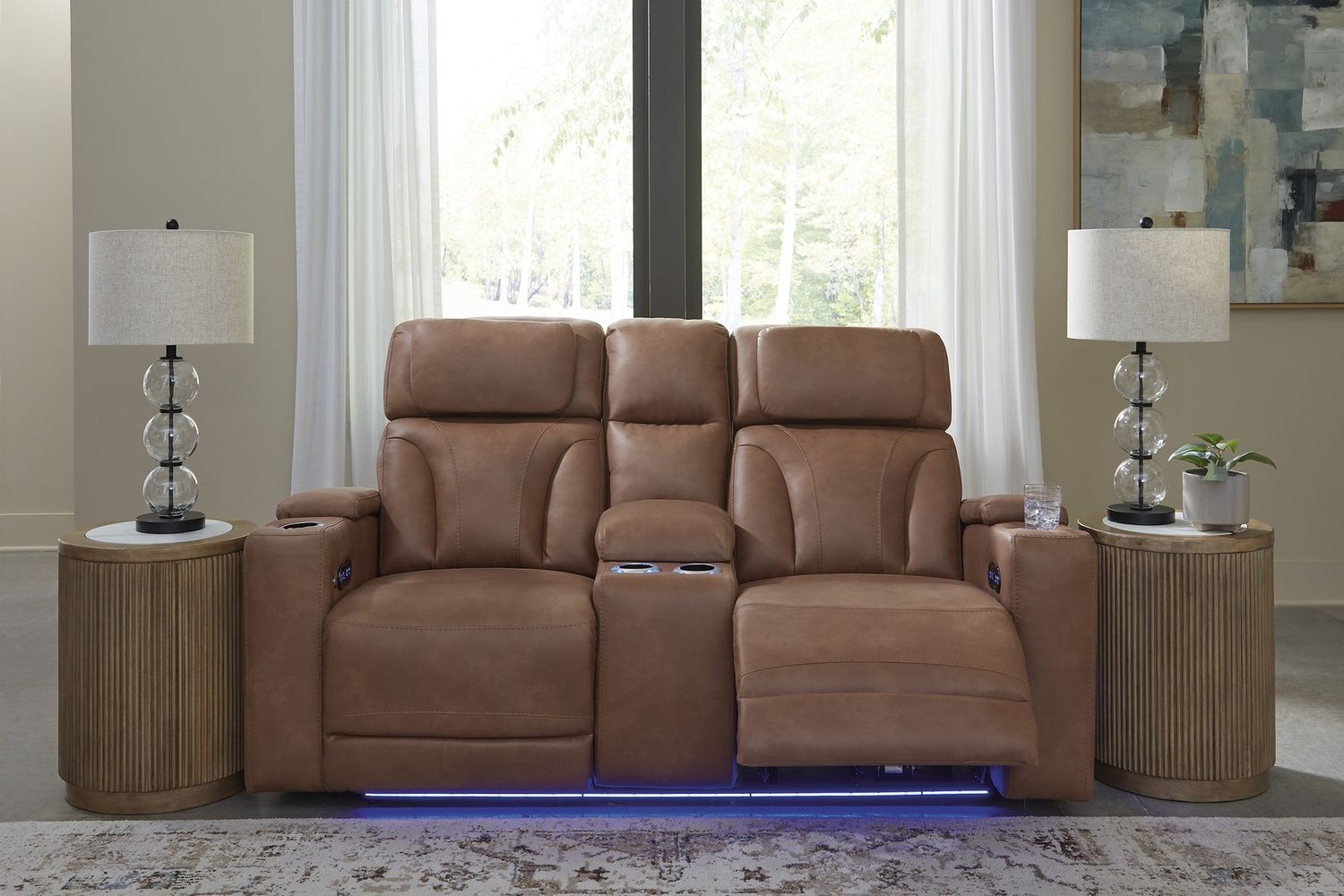 Wonder Waves Power Reclining Loveseat with Console In Caramel NC5010118