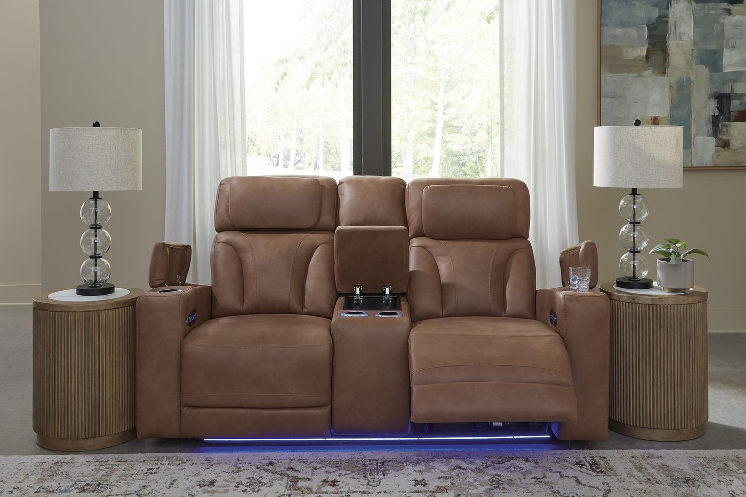 Wonder Waves Power Reclining Loveseat with Console In Caramel NC5010118