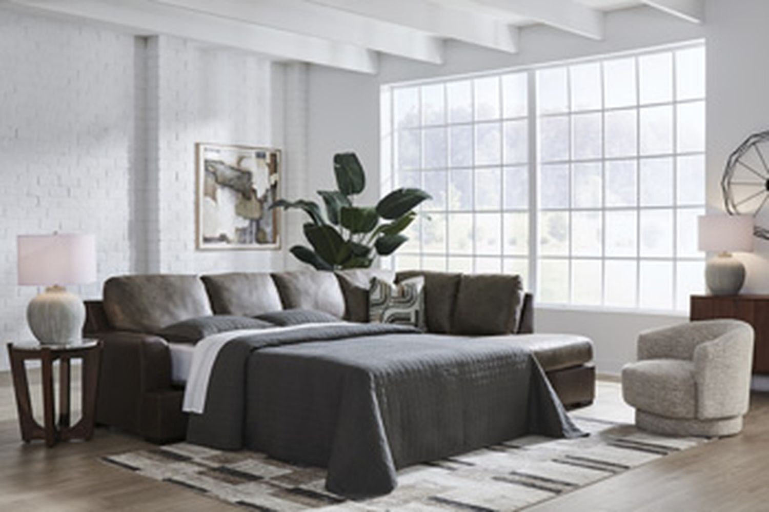 Helson 2-Piece RAF Sleeper Sectional with Chaise In Fossil NC62703S5