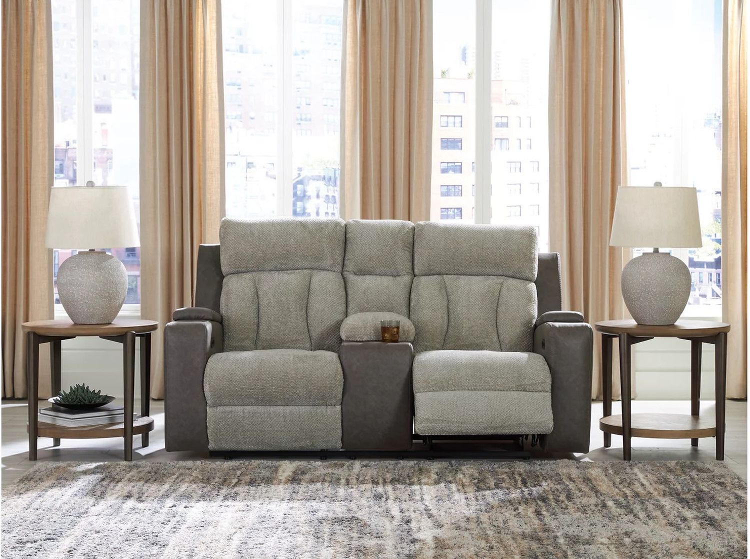 Point Clear Power Reclining Loveseat with Console In Sisal NC6320418