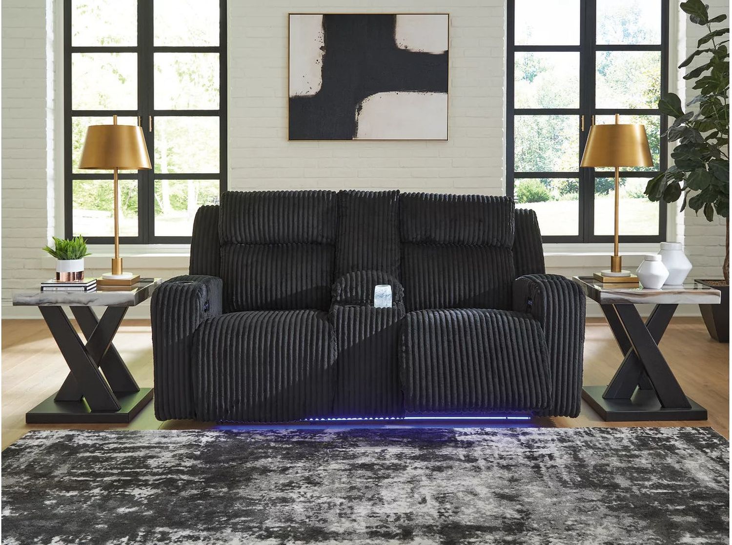Broad Cove Power Reclining Loveseat with Console In Black NC6420218