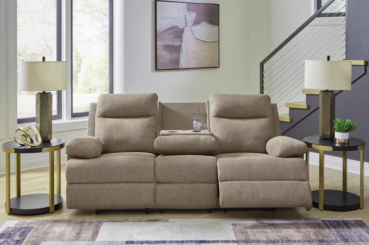 Yarrow Lane Reclining Sofa with Drop Down Table In Mocha NC9140589