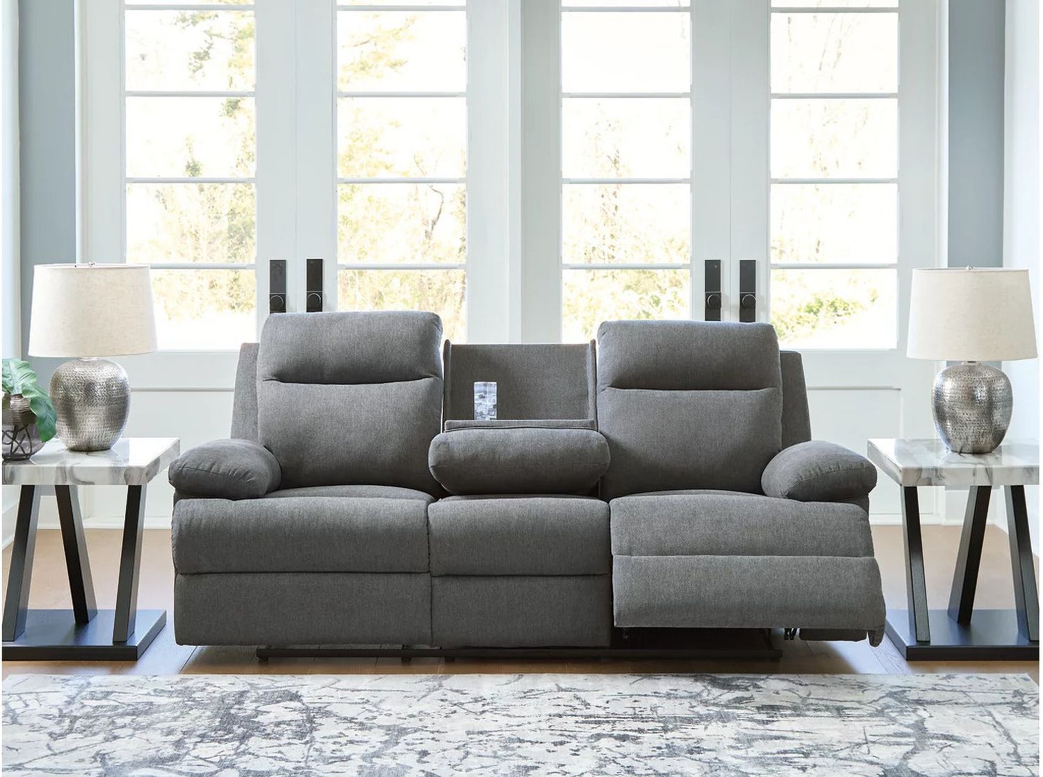 Yarrow Lane Reclining Sofa with Drop Down Table In Charcoal NC9140689