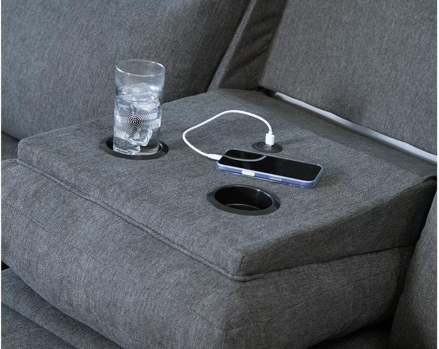 Yarrow Lane Reclining Sofa with Drop Down Table In Charcoal NC9140689
