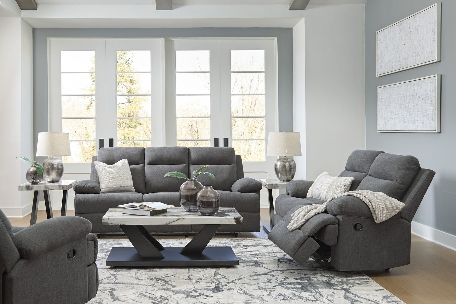 Yarrow Lane Reclining Sofa with Drop Down Table In Charcoal NC9140689