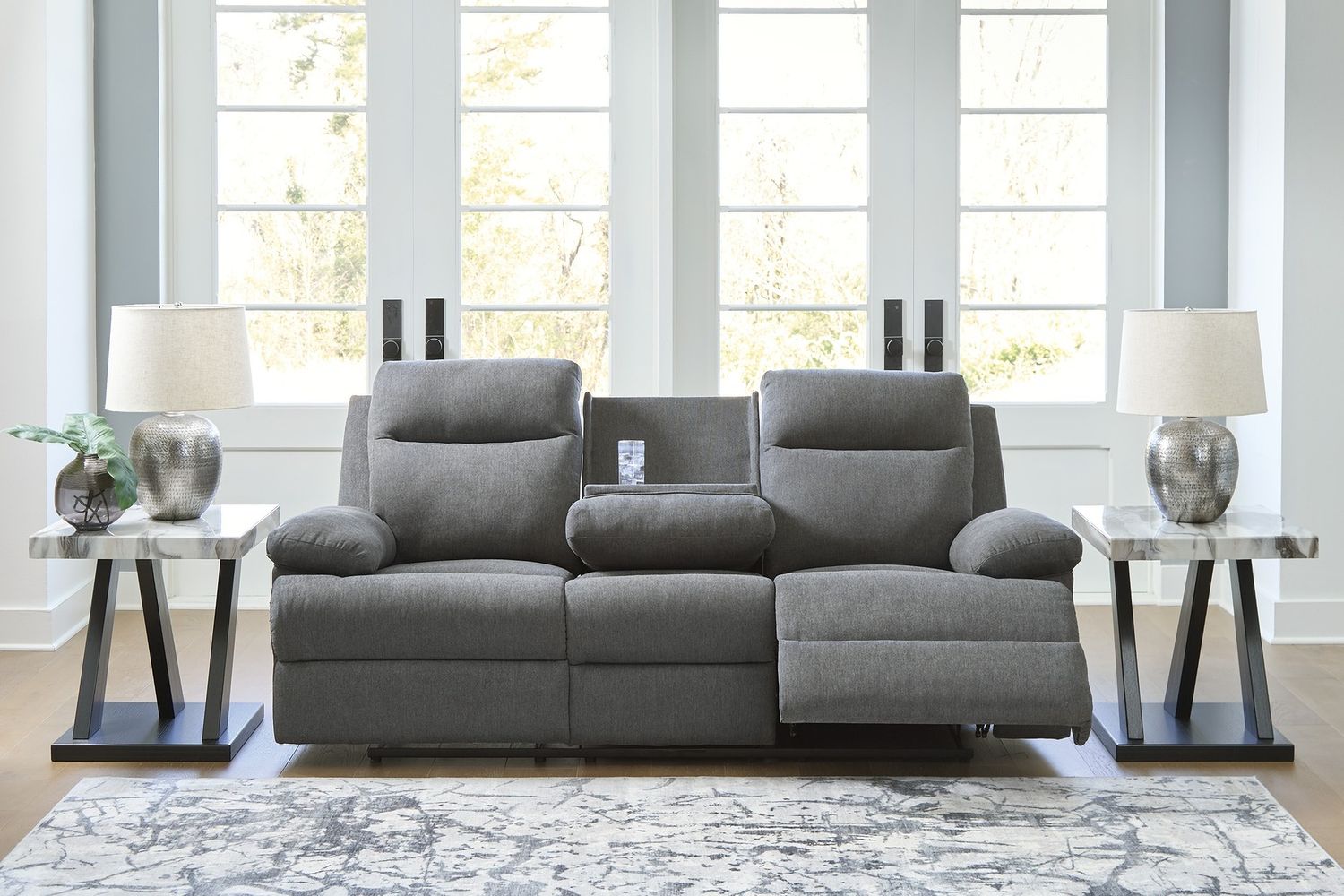 Yarrow Lane Reclining Sofa with Drop Down Table In Charcoal NC9140689