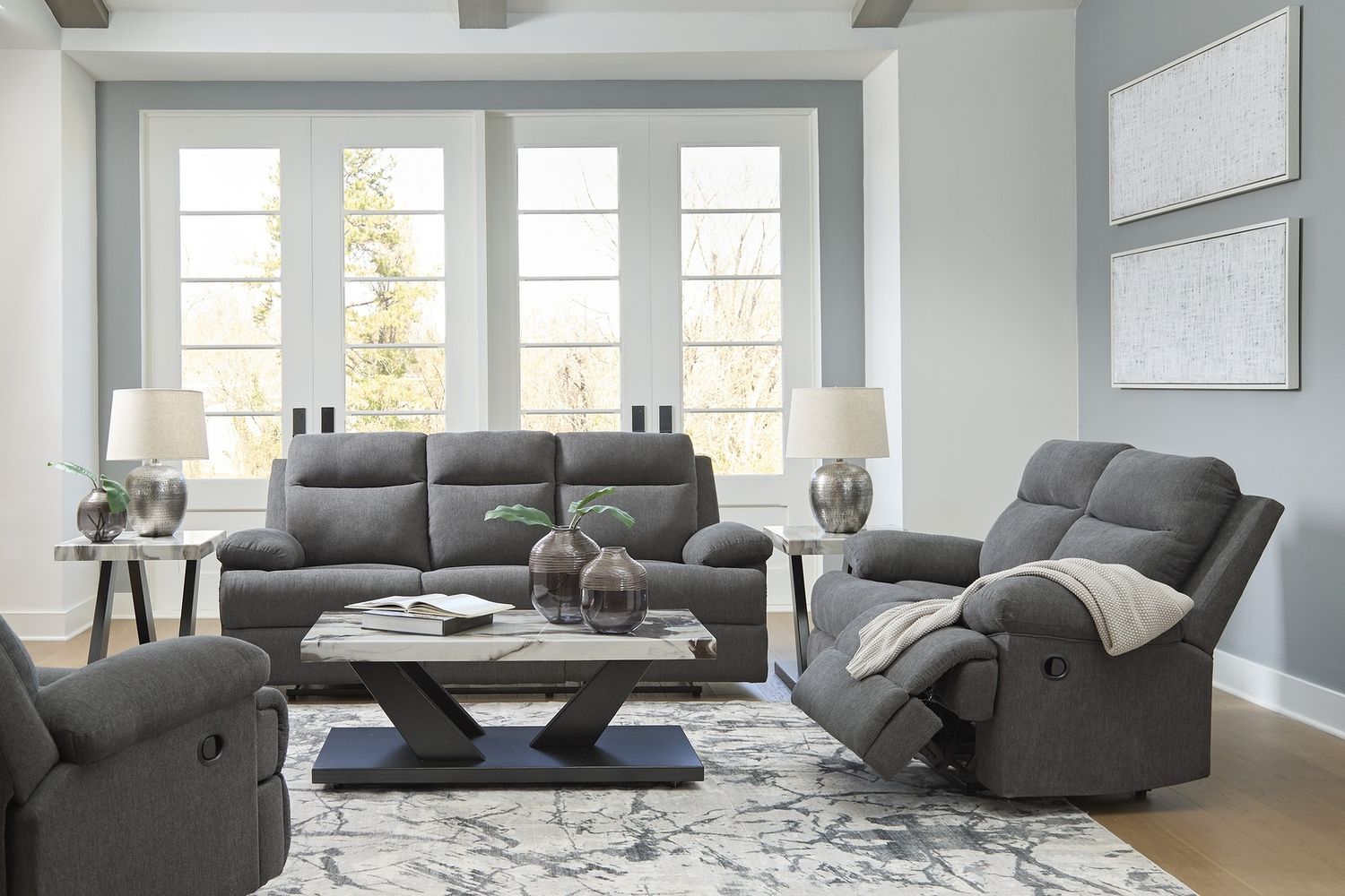 Yarrow Lane Reclining Sofa with Drop Down Table In Charcoal NC9140689