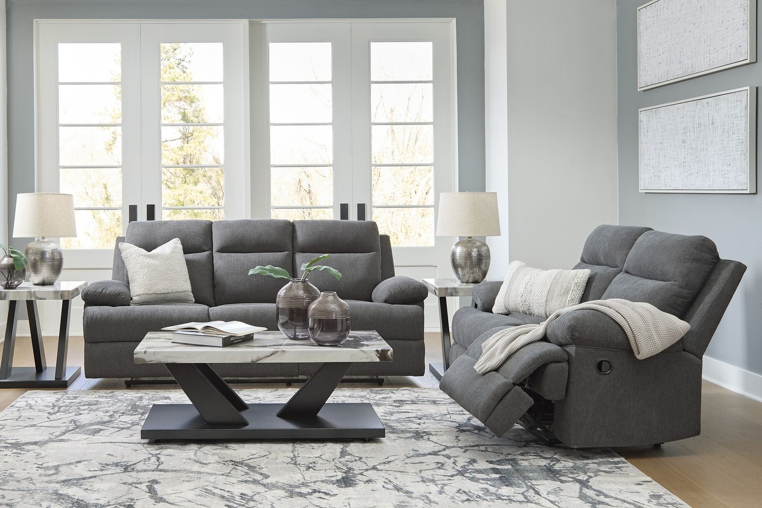 Yarrow Lane Reclining Sofa with Drop Down Table In Charcoal NC9140689