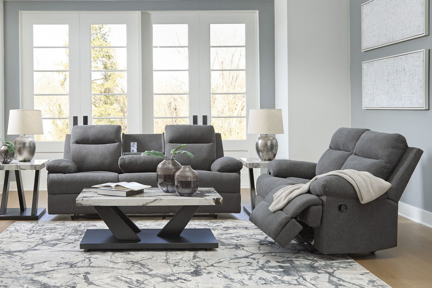 Yarrow Lane Reclining Sofa with Drop Down Table In Charcoal NC9140689