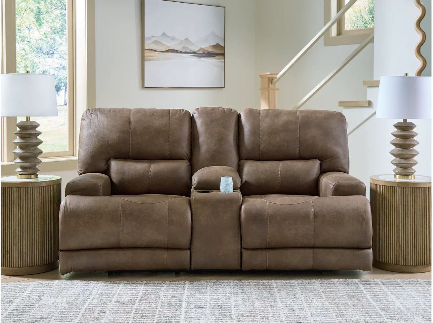 Bealeaf Power Reclining Loveseat with Console In Earth NC9180218