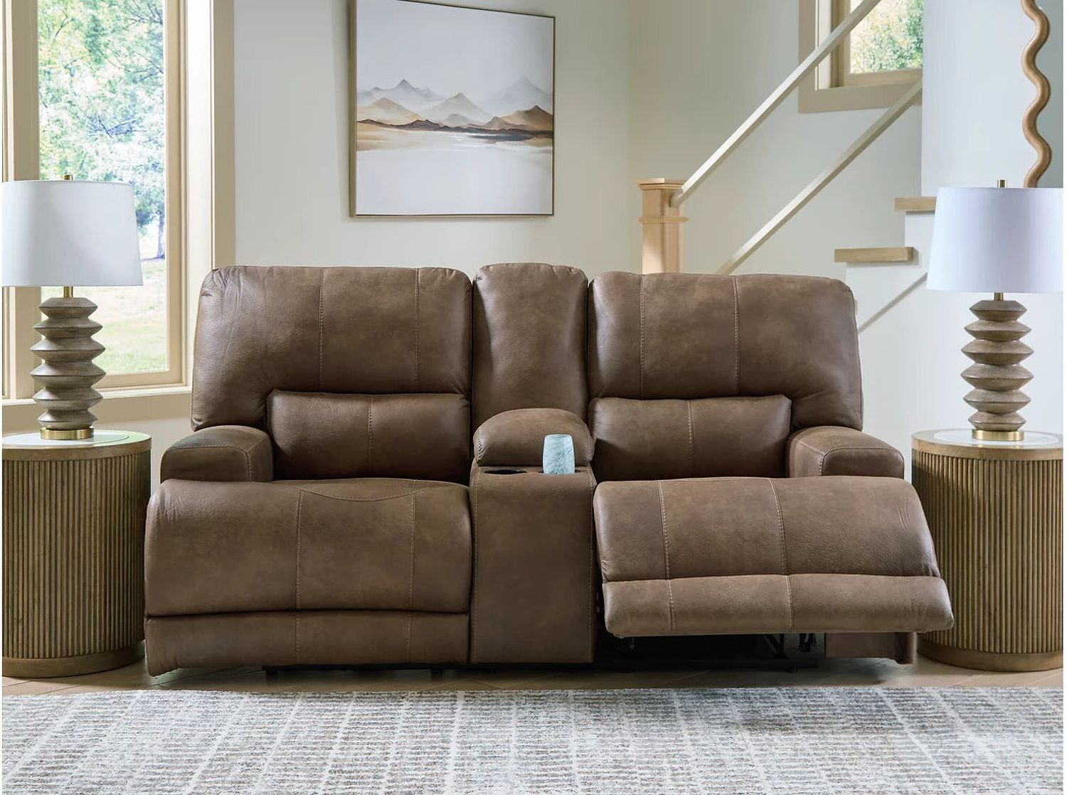 Bealeaf Power Reclining Loveseat with Console In Earth NC9180218