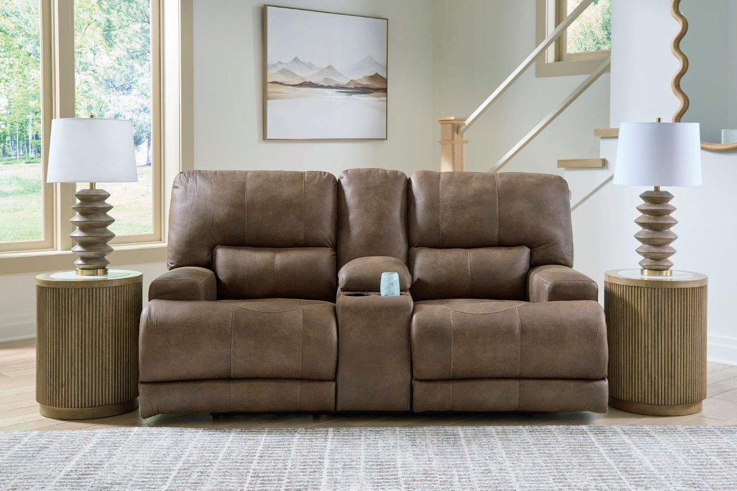Bealeaf Power Reclining Loveseat with Console In Earth NC9180218