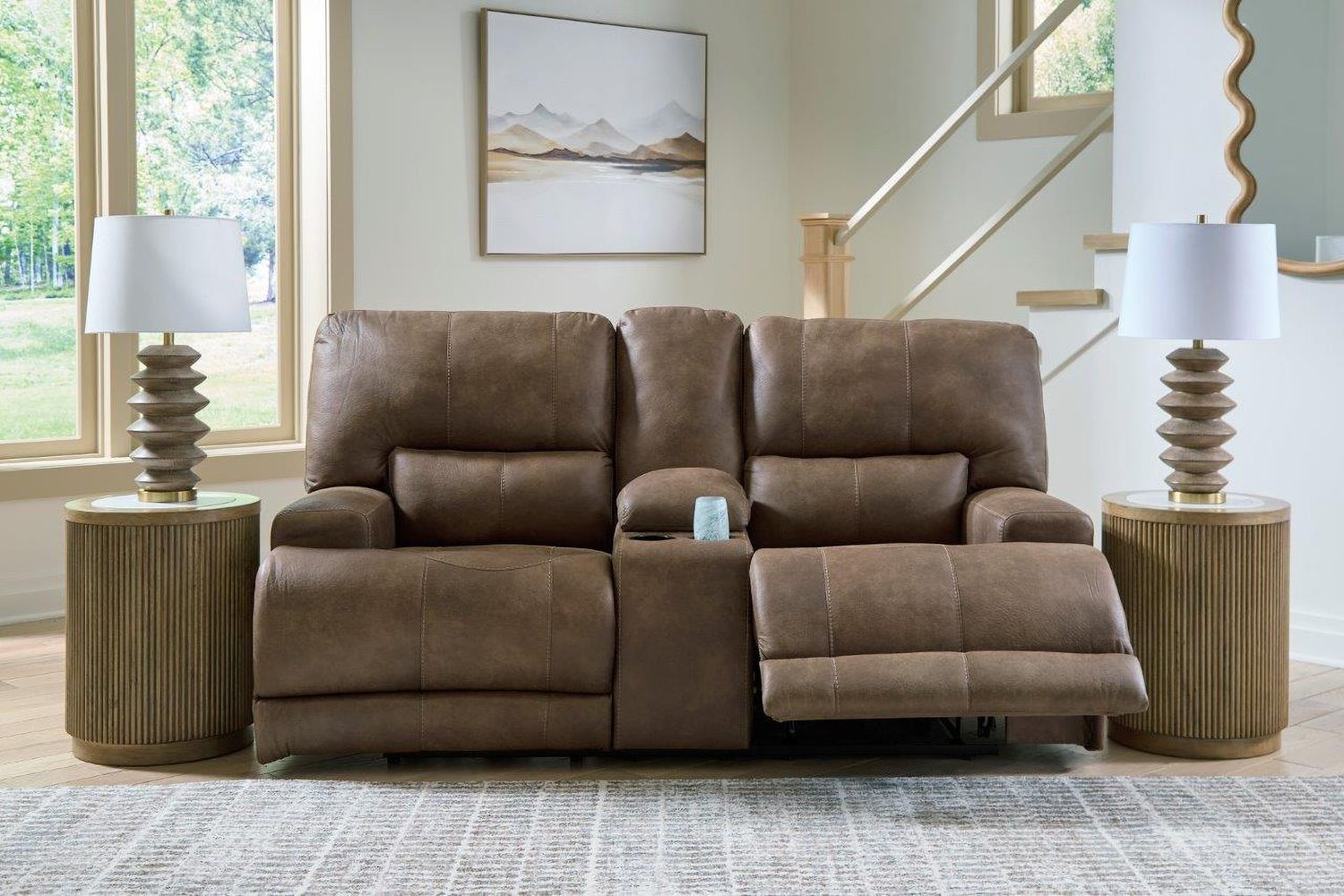 Bealeaf Power Reclining Loveseat with Console In Earth NC9180218