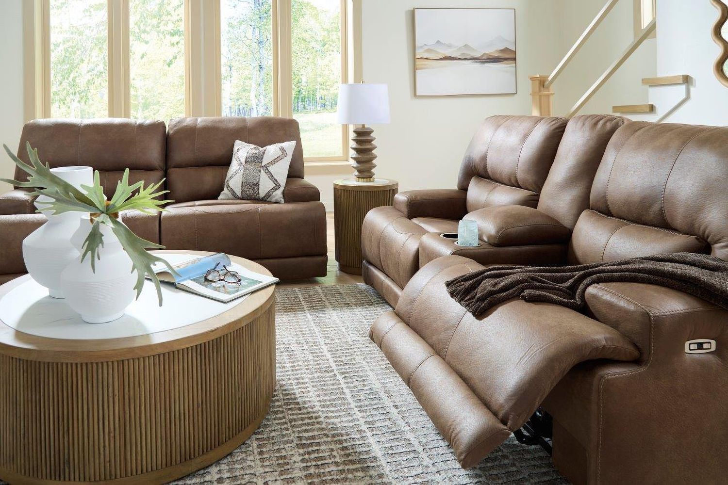 Bealeaf Power Reclining Loveseat with Console In Earth NC9180218