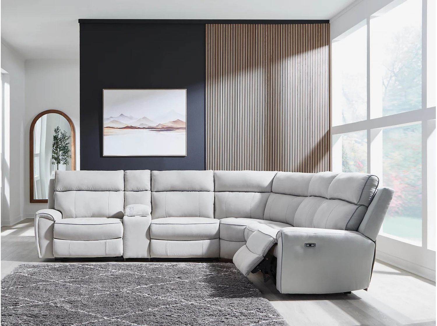 Tealwell 6-Piece Power Reclining Sectional In Pearl and Ash NC98802S10