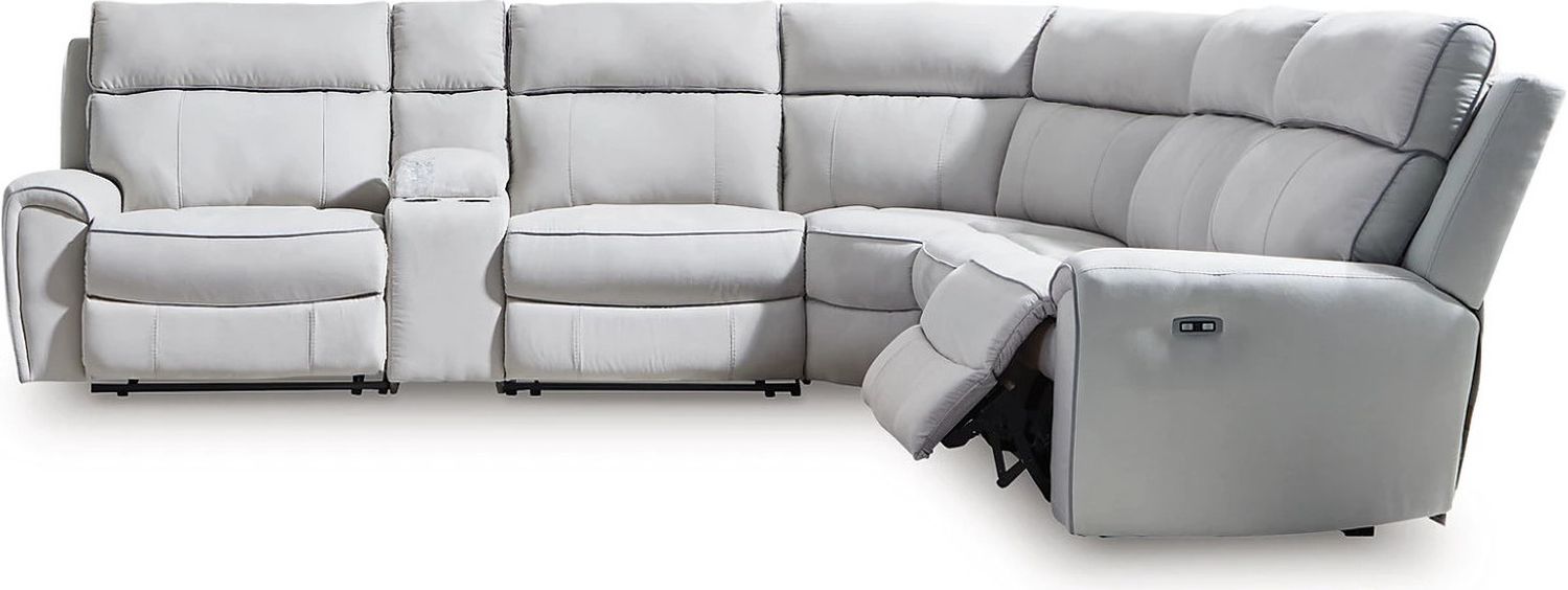 Tealwell 6-Piece Power Reclining Sectional In Pearl and Ash NC98802S10