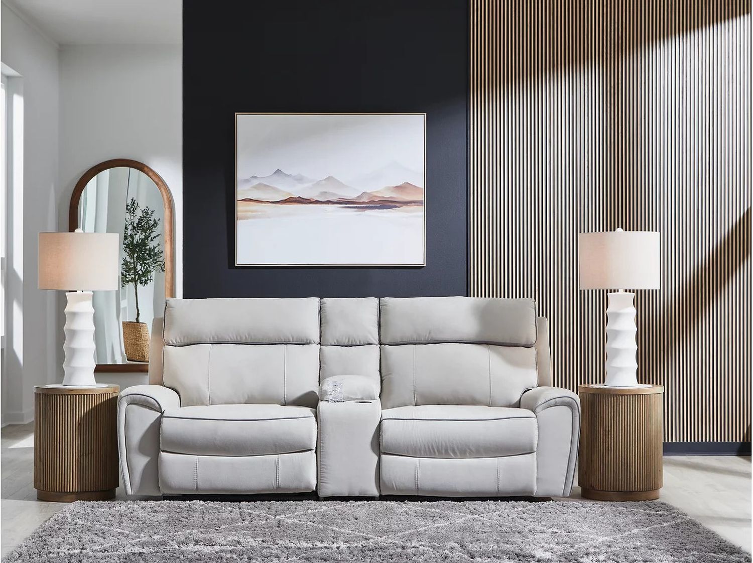 Tealwell 3-Piece Power Reclining Sectional Loveseat In Pearl and Ash NC98802S3