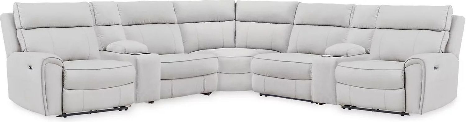 Tealwell 7-Piece Reclining Sectional with Storage Consoles In Pearl and Ash NC98802S34
