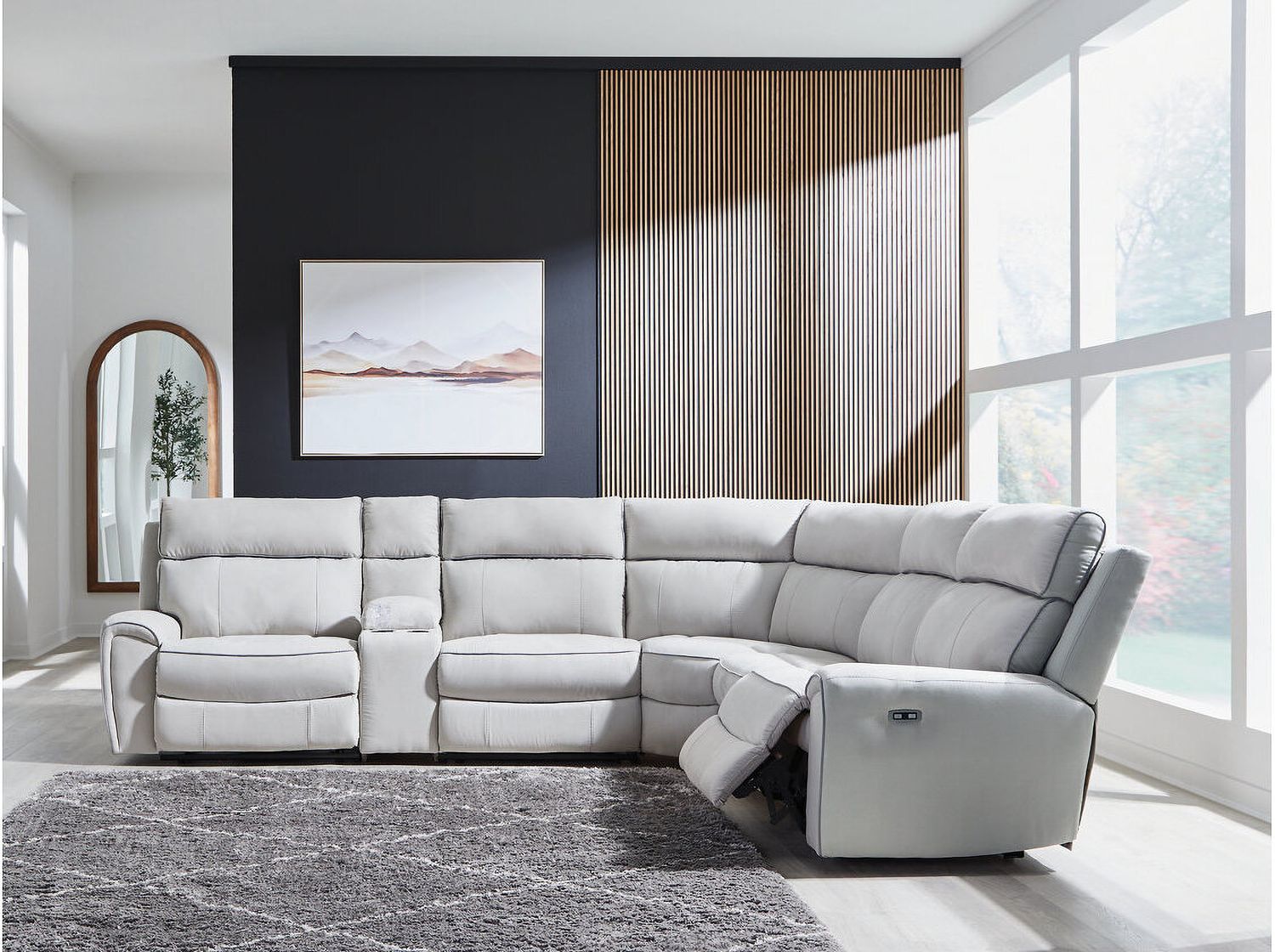 Tealwell 6-Piece Reclining Sectional with Storage Console In Pearl and Ash NC98802S36
