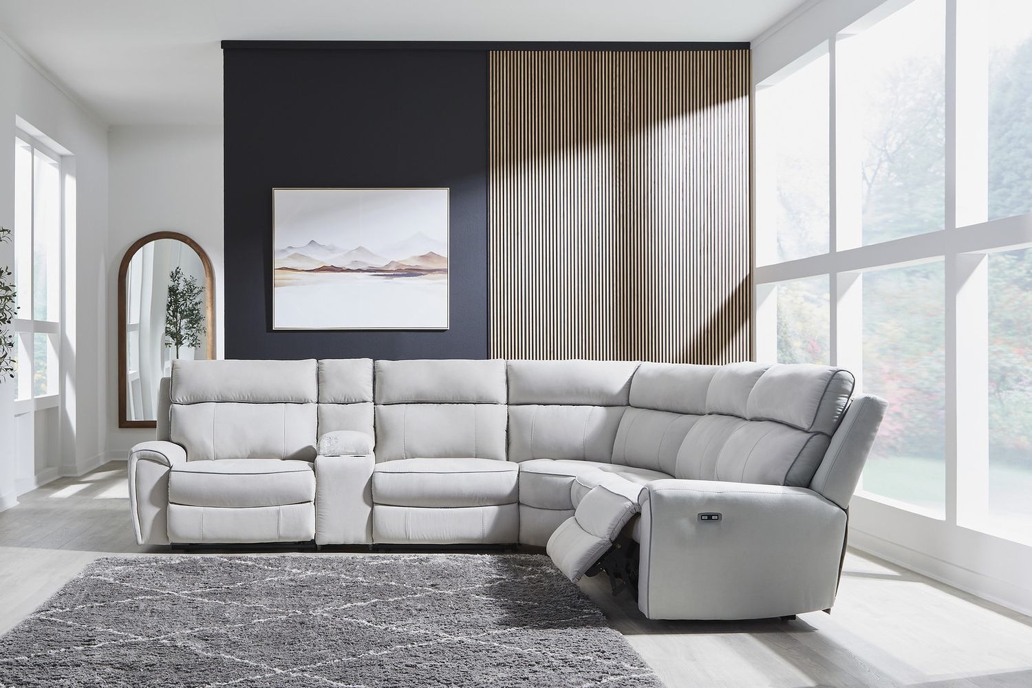 Tealwell 6-Piece Reclining Sectional with Storage Console In Pearl and Ash NC98802S36