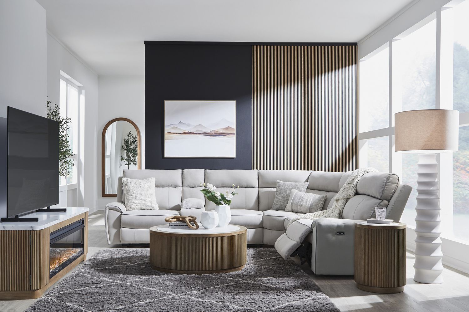 Tealwell 6-Piece Reclining Sectional with Storage Console In Pearl and Ash NC98802S36