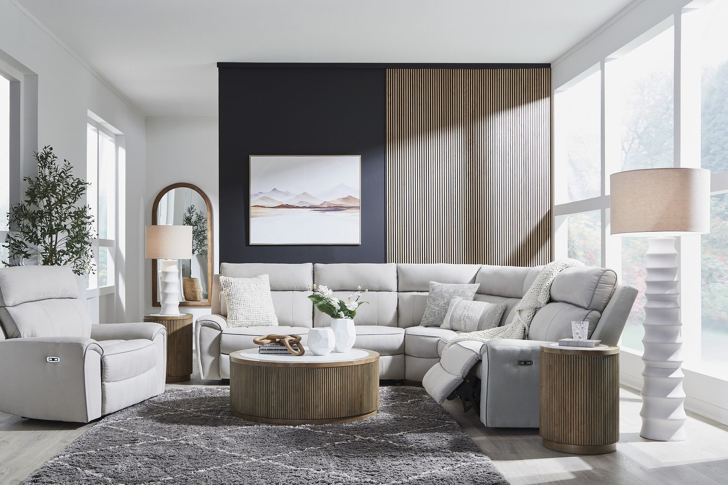 Tealwell 6-Piece Reclining Sectional with Storage Console In Pearl and Ash NC98802S36