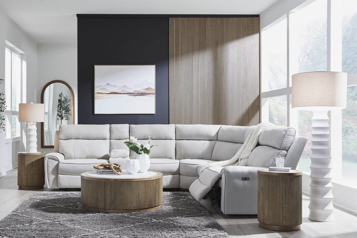 Tealwell 5-Piece Power Reclining Sectional In Pearl and Ash NC98802S8