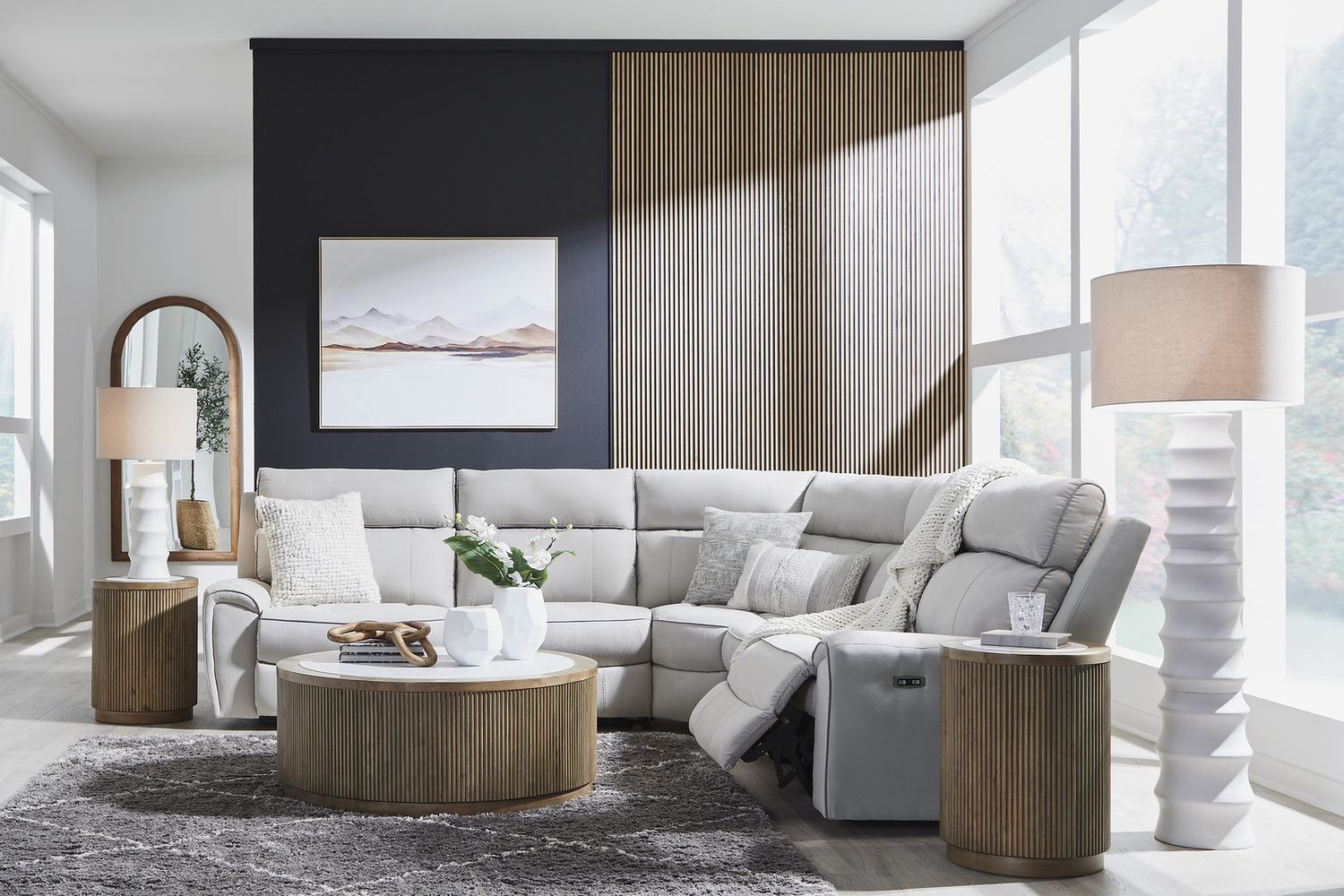 Tealwell 5-Piece Power Reclining Sectional In Pearl and Ash NC98802S8