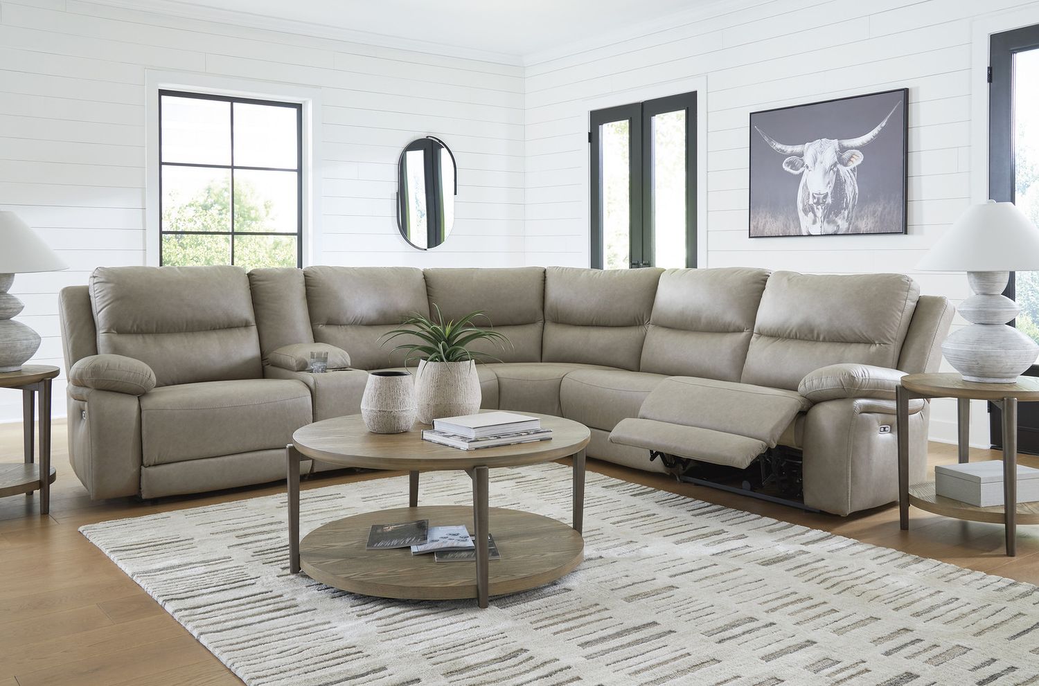 Bearmonte 6-Piece Power Reclining Sectional In Pebble NC99201S10