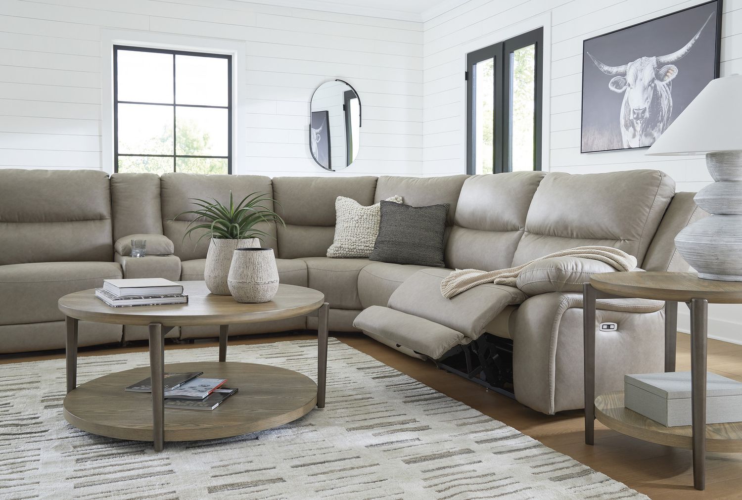 Bearmonte 6-Piece Power Reclining Sectional In Pebble NC99201S10