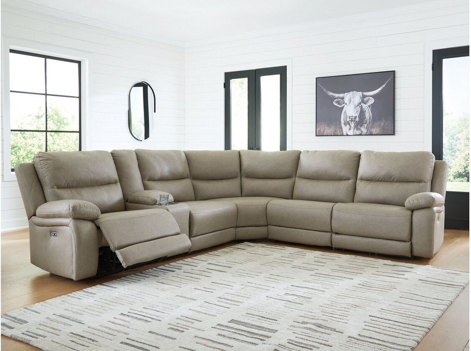 Bearmonte 6-Piece Reclining Sectional with Storage Console In Pebble NC99201S36