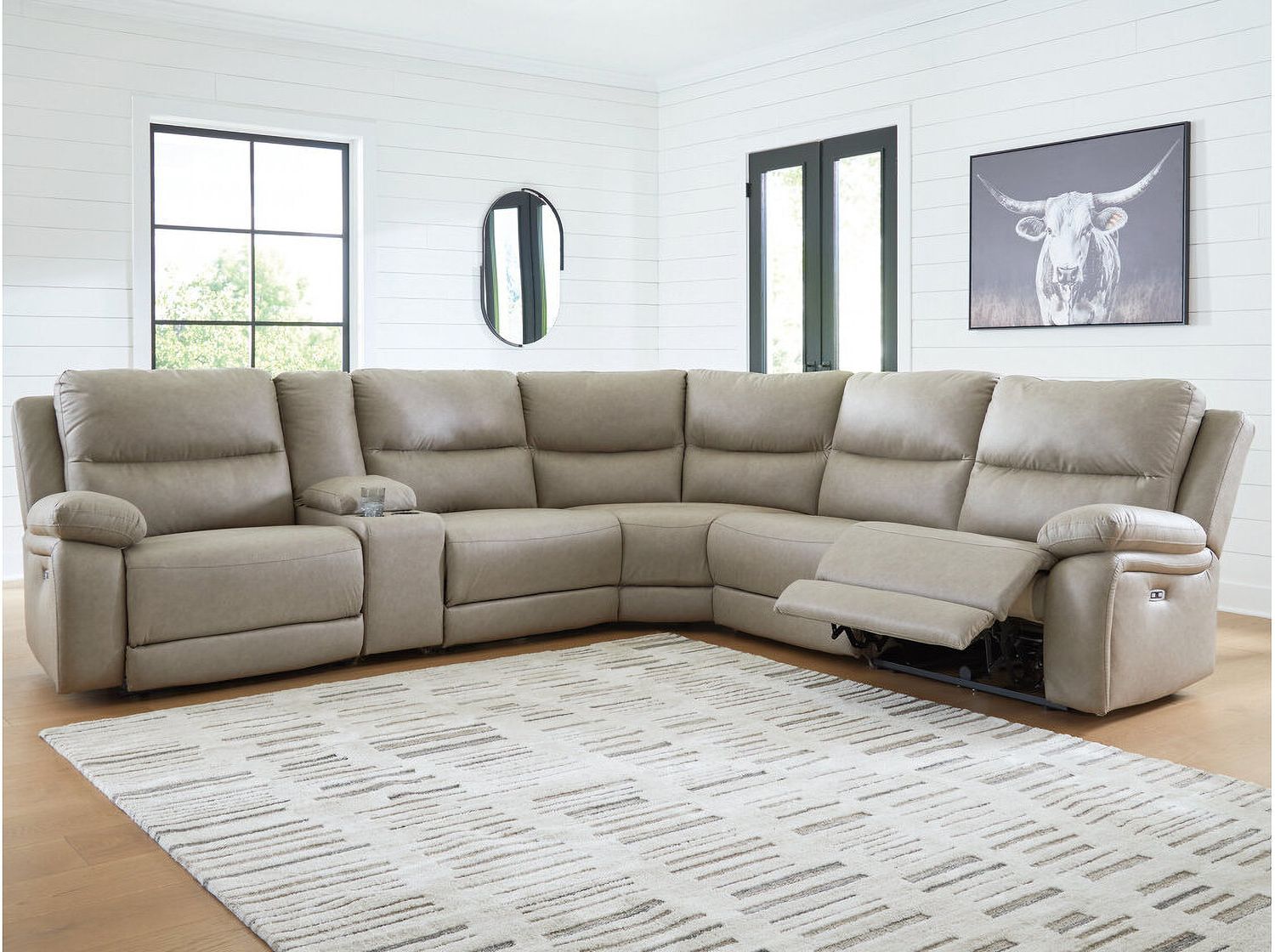 Bearmonte 6-Piece Reclining Sectional with Storage Console In Pebble NC99201S36