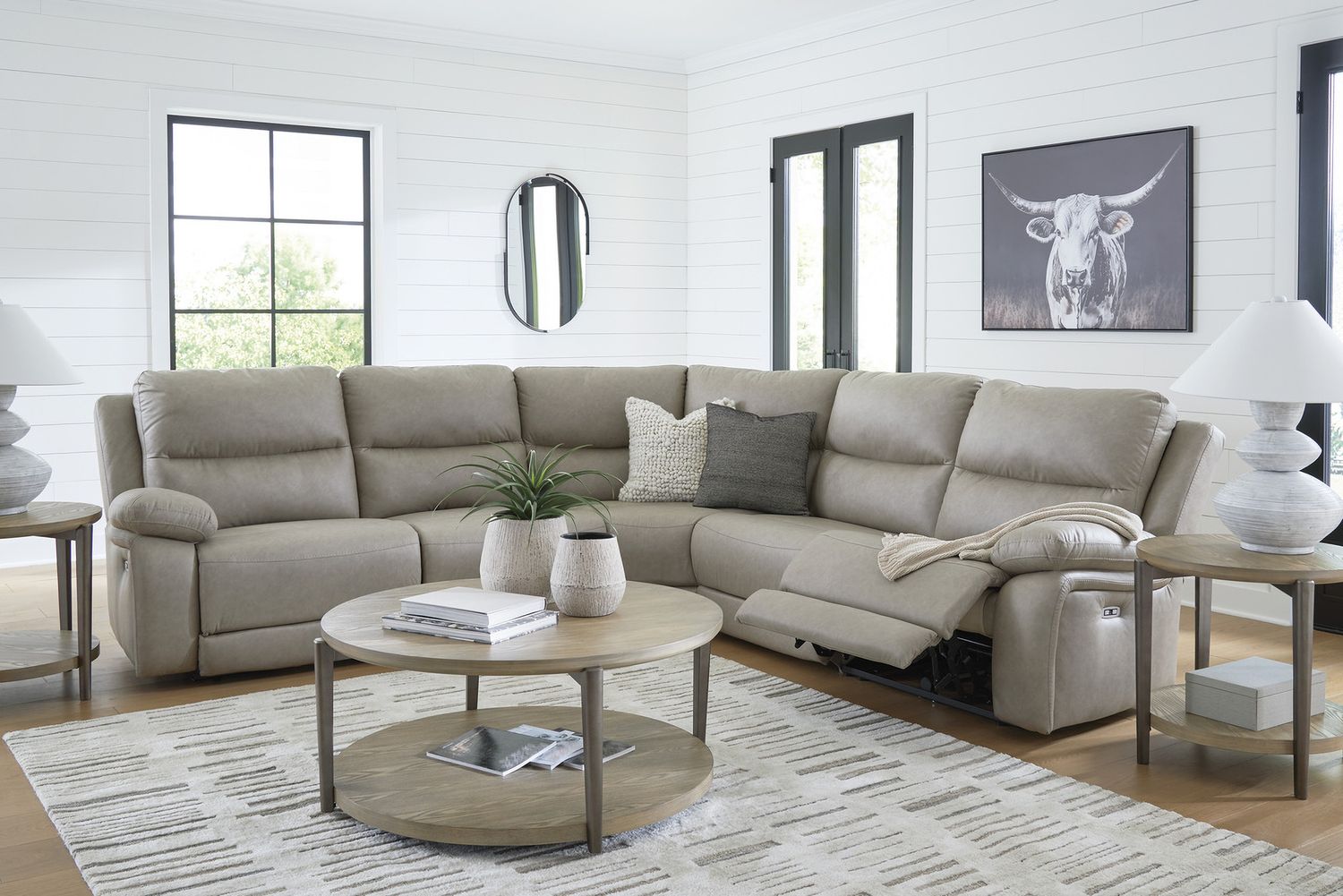 Bearmonte 6-Piece Reclining Sectional with Storage Console In Pebble NC99201S36
