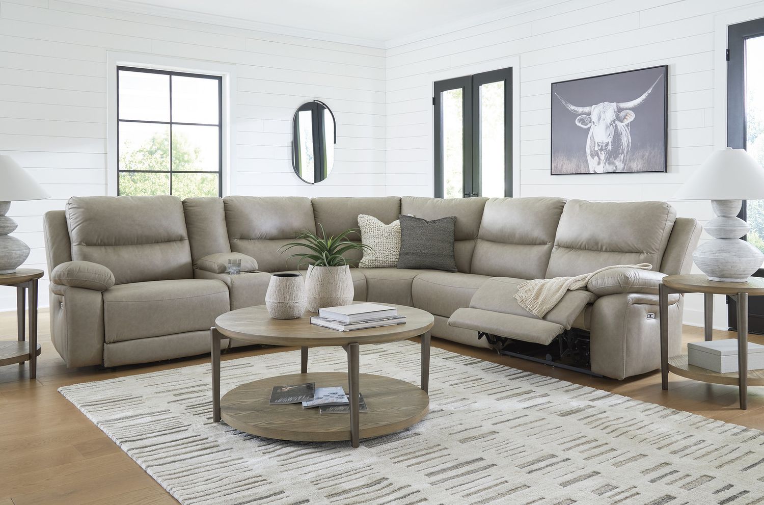 Bearmonte 6-Piece Reclining Sectional with Storage Console In Pebble NC99201S36