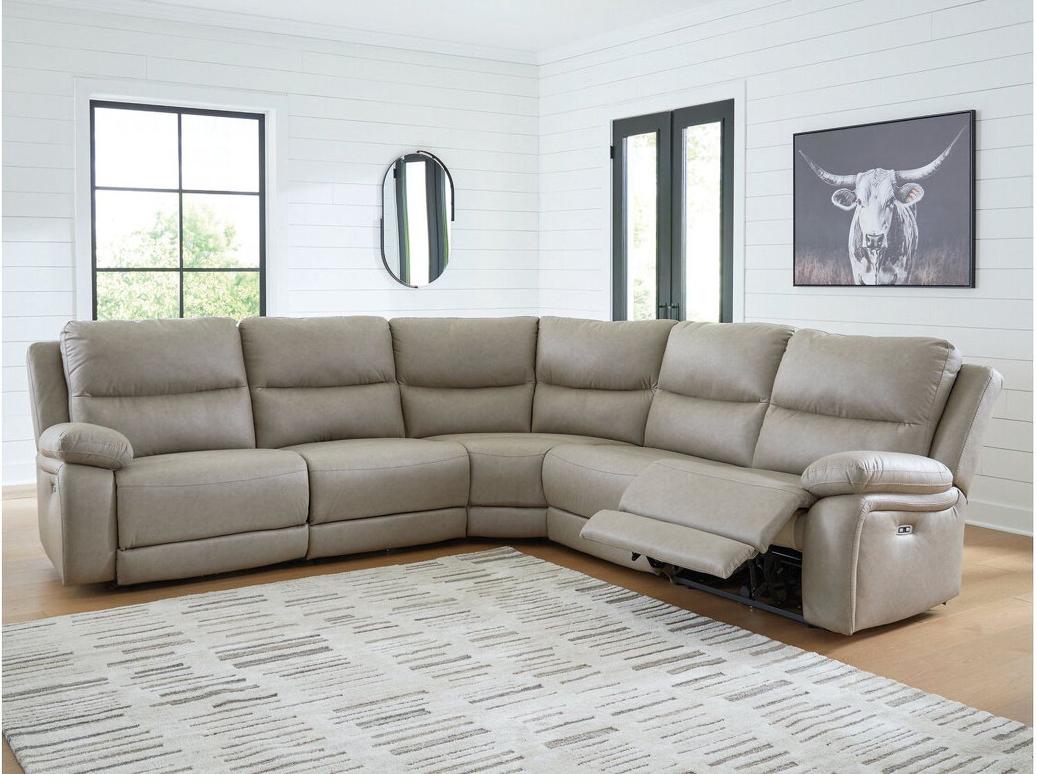 Bearmonte 5-Piece Power Reclining Sectional In Pebble NC99201S8