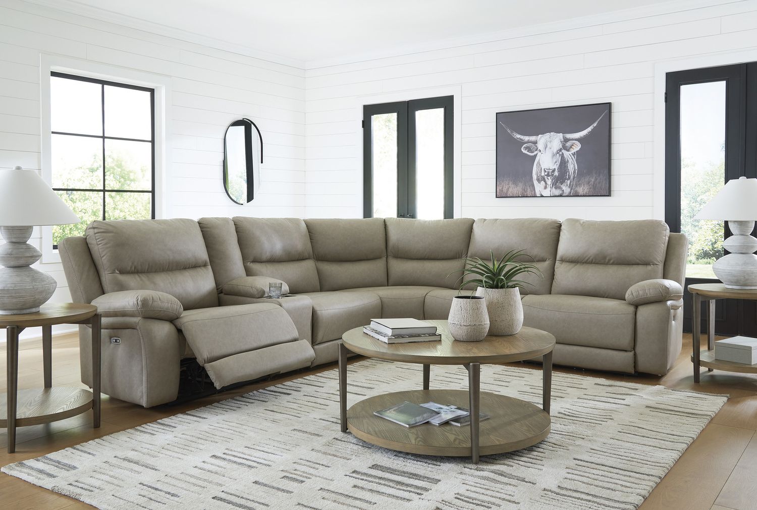 Bearmonte 5-Piece Power Reclining Sectional In Pebble NC99201S8
