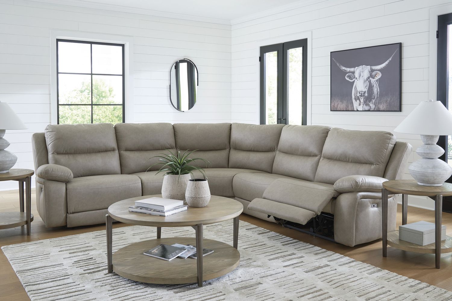 Bearmonte 5-Piece Power Reclining Sectional In Pebble NC99201S8