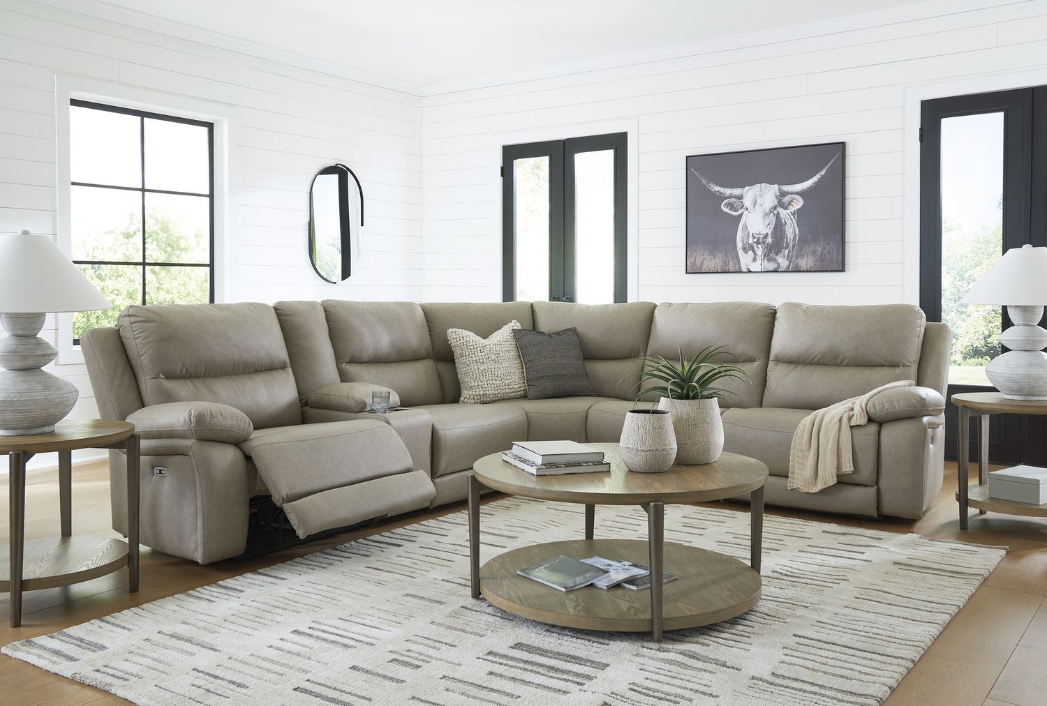 Bearmonte 5-Piece Power Reclining Sectional In Pebble NC99201S8