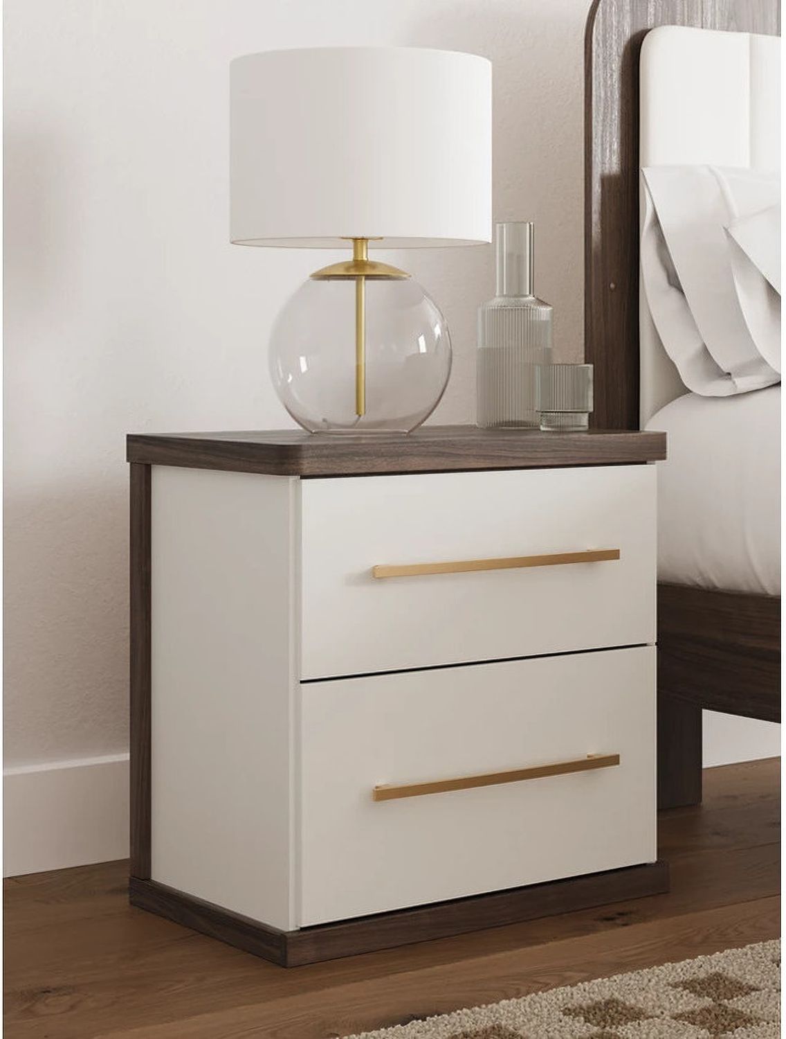 Nendalane Nightstand In White and Brown NCB110892
